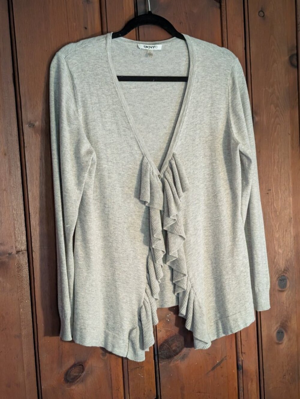 You Pretty lady DKNYC Sweater -Light Gray -Ruffled front -SzL